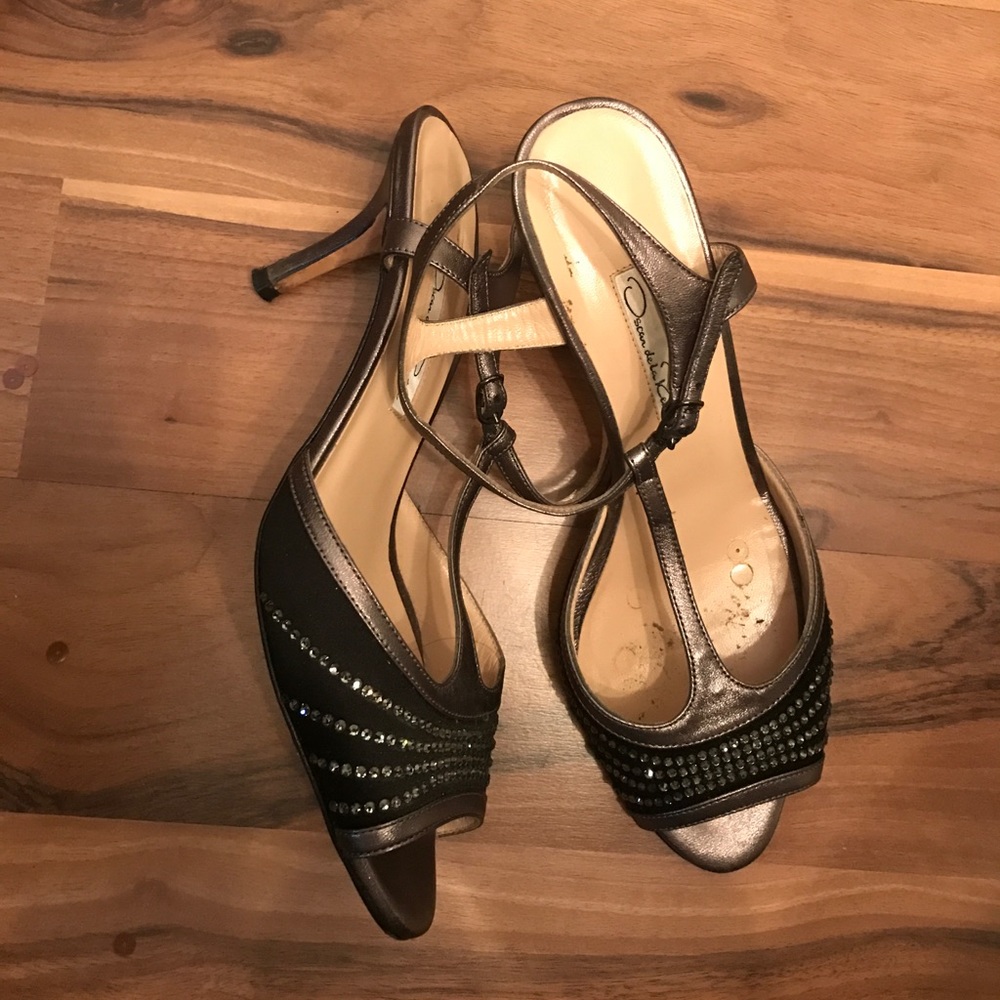Metallic Oscar de la Renta Jeweled Sandals